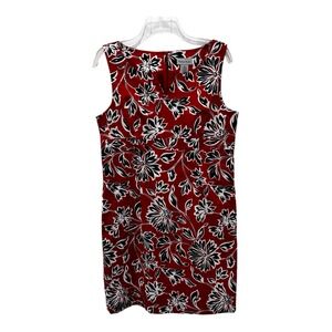 Madison Studio Sheath Dress 12 Petite Red Black Floral Cotton Blend Office Chic‎